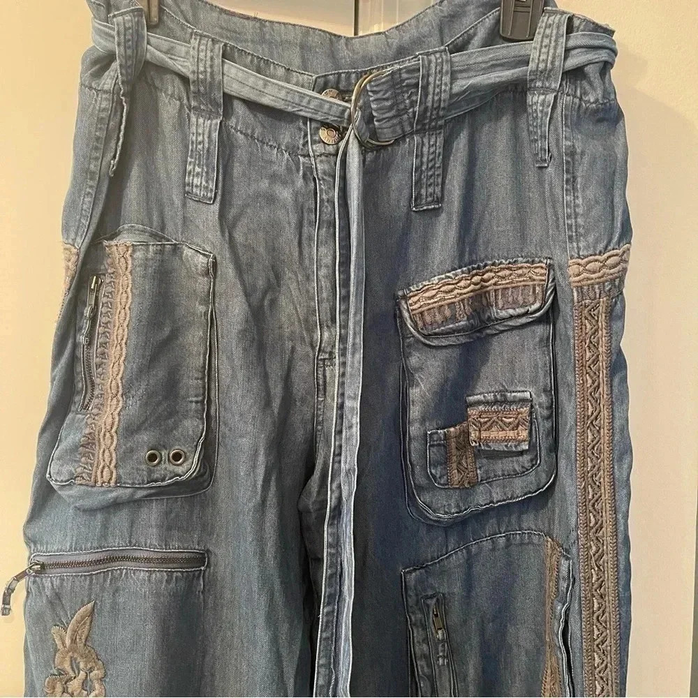 NWT Johnny Was Aventura baggy jeans, size 10. Cargo pockets and embroidery. - Picture 6 of 10